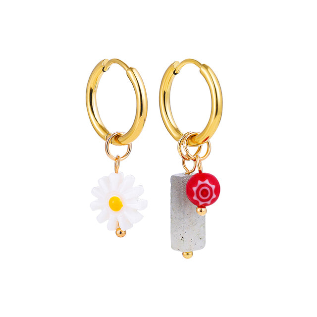 Bohemian Handmade Natural Stone Beads Hoop Earrings for Women Golden Color Stainless Steel Circle Huggie Hoops Jewelry Bijoux