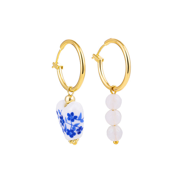 Bohemian Handmade Natural Stone Beads Hoop Earrings for Women Golden Color Stainless Steel Circle Huggie Hoops Jewelry Bijoux
