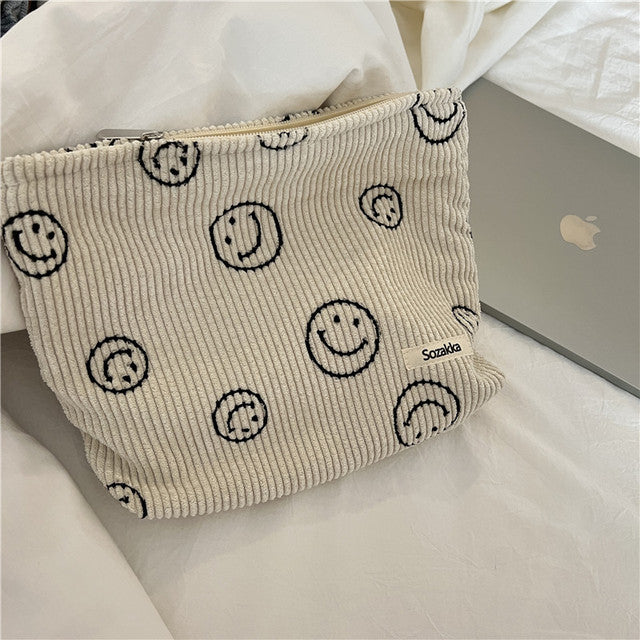 Corduroy Women Cosmetic Bag Cotton Cloth Makeup Pouch Hand Travel Bag Lipstick Organizer Cases Fashion Zipper Clutch Phone Purse