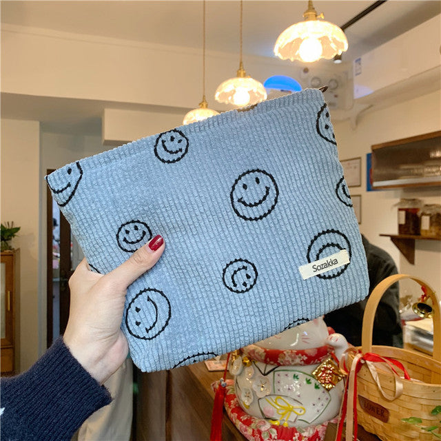Corduroy Women Cosmetic Bag Cotton Cloth Makeup Pouch Hand Travel Bag Lipstick Organizer Cases Fashion Zipper Clutch Phone Purse