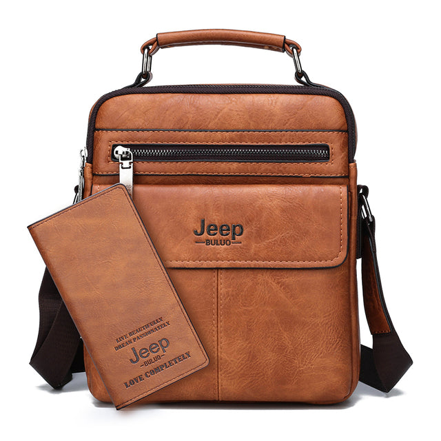 JEEP BULUO Brand Men&#39;s Crossbody Shoulder Bags High quality Tote Fashion Business Man Messenger Bag Big Size Split Leather Bags
