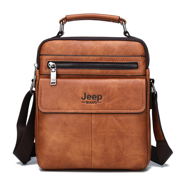 JEEP BULUO Brand Men&#39;s Crossbody Shoulder Bags High quality Tote Fashion Business Man Messenger Bag Big Size Split Leather Bags