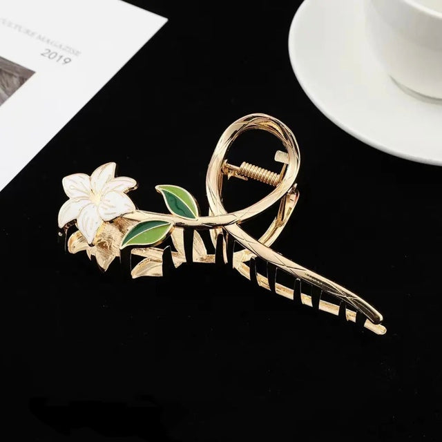 New Women Metal Hair Claw Elegant Gold Flowers Hair Clips