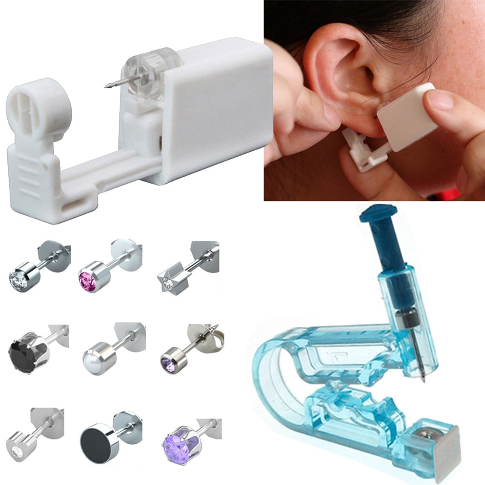 4pc/8pc Disposable Sterile Ear Nose Lip Piercing Unit Cartilage Tragus  Helix Piercing Gun with 2 Nose Studs No Pain Piercer Tool Machine Kit