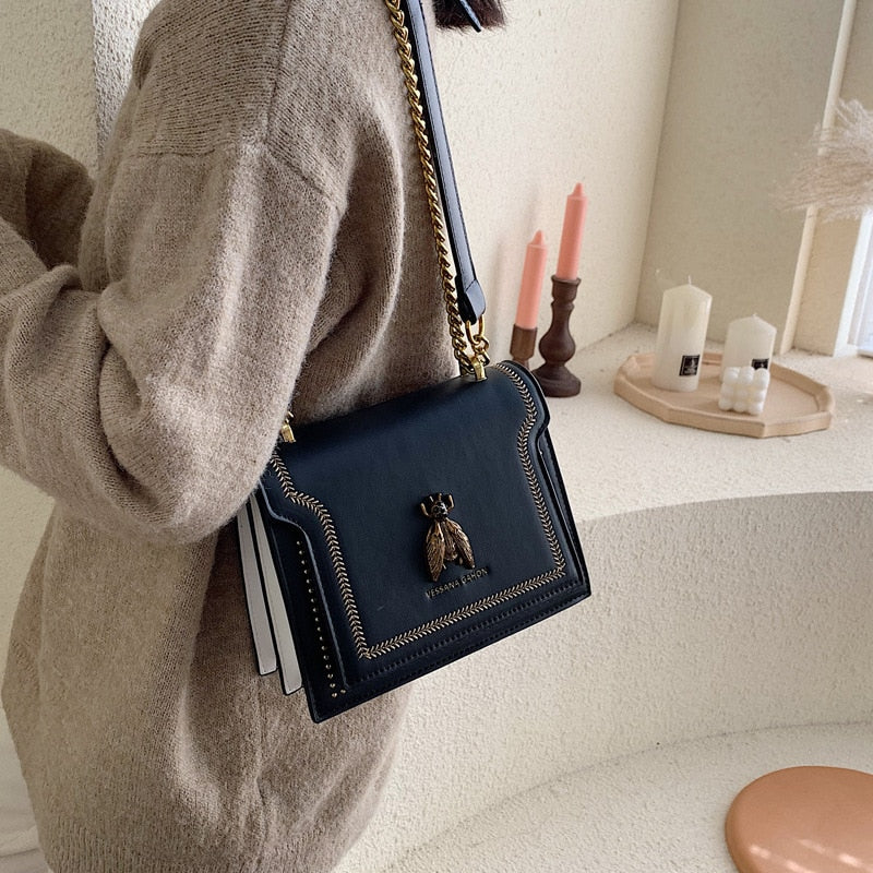 holwa   CGCBAG Luxury Brand Women Handbag 2022 New Retro Bee Female Shoulder Bag Simple High Quality Leather Designer Crossbody Bags