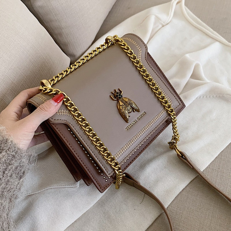 holwa   CGCBAG Luxury Brand Women Handbag 2022 New Retro Bee Female Shoulder Bag Simple High Quality Leather Designer Crossbody Bags