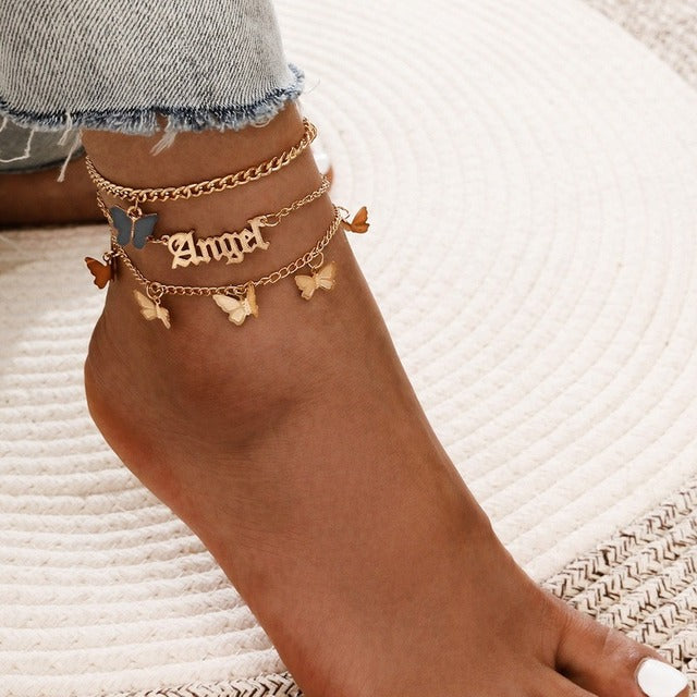 Sexy Bohemia Gold Color Chain Anklets for Women Jewelry 2022 Trend Summer Bead Bracelet On Leg Foot Boho Heart Butterfly Charm