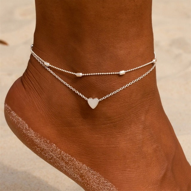 Sexy Bohemia Gold Color Chain Anklets for Women Jewelry 2022 Trend Summer Bead Bracelet On Leg Foot Boho Heart Butterfly Charm