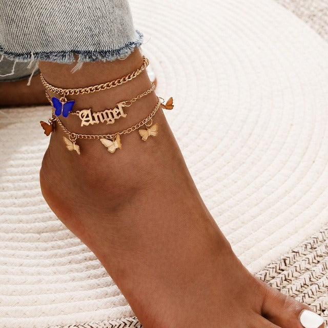 Sexy Bohemia Gold Color Chain Anklets for Women Jewelry 2022 Trend Summer Bead Bracelet On Leg Foot Boho Heart Butterfly Charm