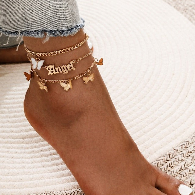 Sexy Bohemia Gold Color Chain Anklets for Women Jewelry 2022 Trend Summer Bead Bracelet On Leg Foot Boho Heart Butterfly Charm